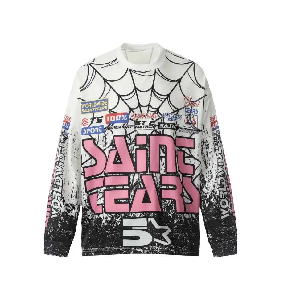 Saint michael tears all-over printed long-sleeved vintage autumn and winter T-shirt Style number: 118 Size: M L XL Wholesale price: 136 Color: white
